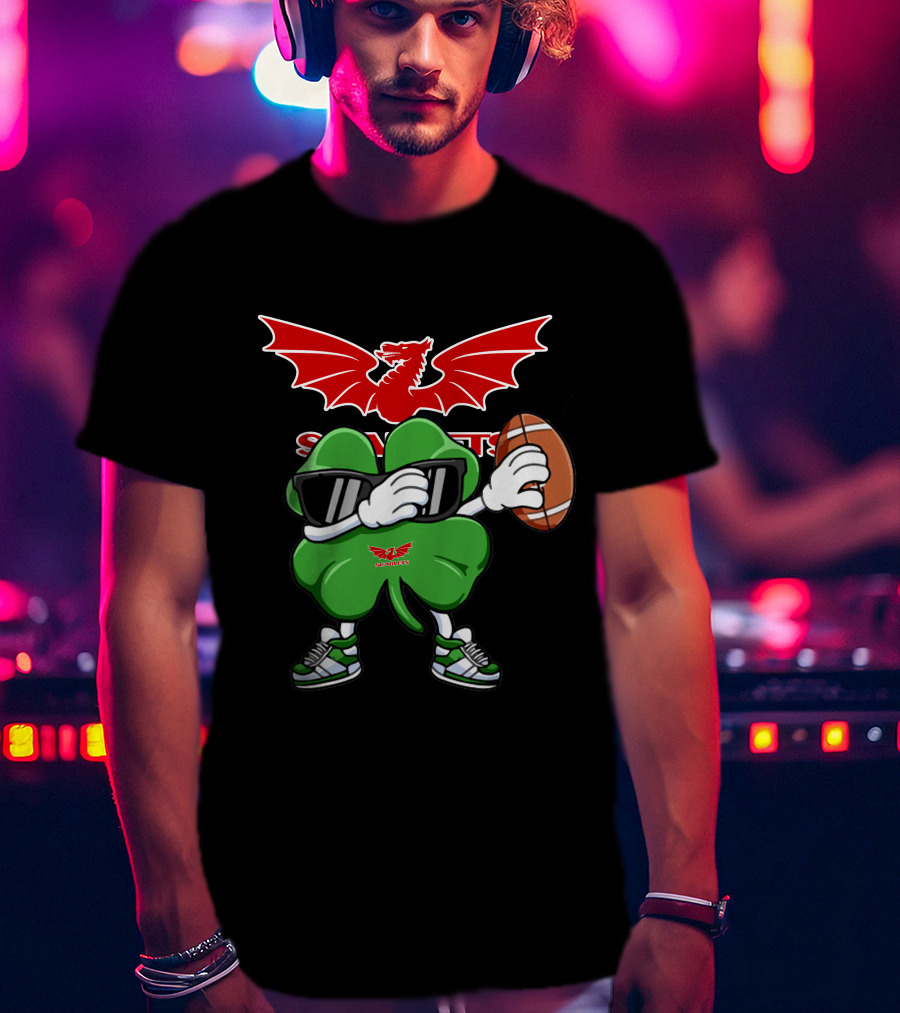 Scarlets Welsh Dragon Clover Football T-Shirt