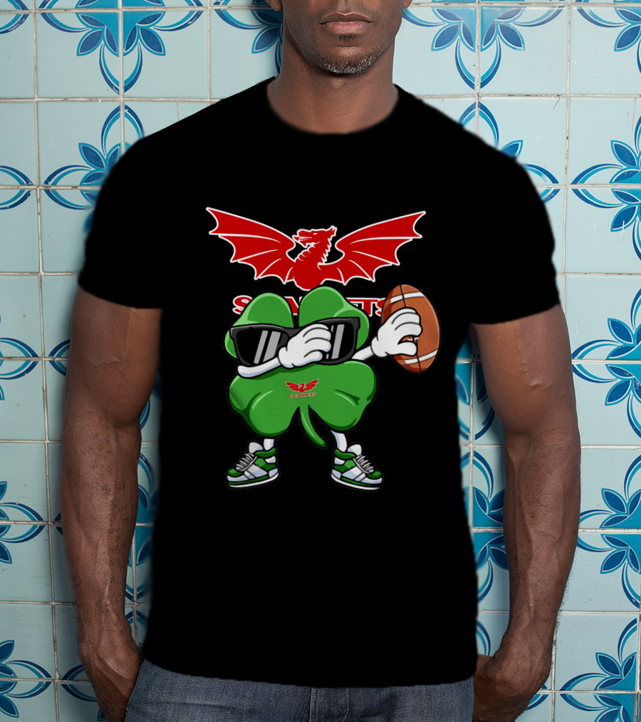 Scarlets Welsh Dragon Clover Football T-Shirt