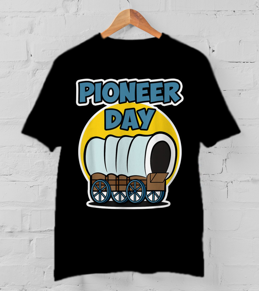 Pioneer Day Covered Wagon Illustration With Bold Lettering T-Shirt