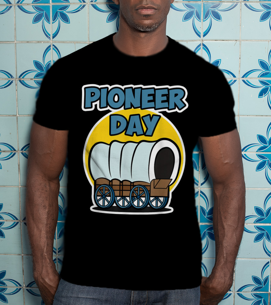Pioneer Day Covered Wagon Illustration With Bold Lettering T-Shirt