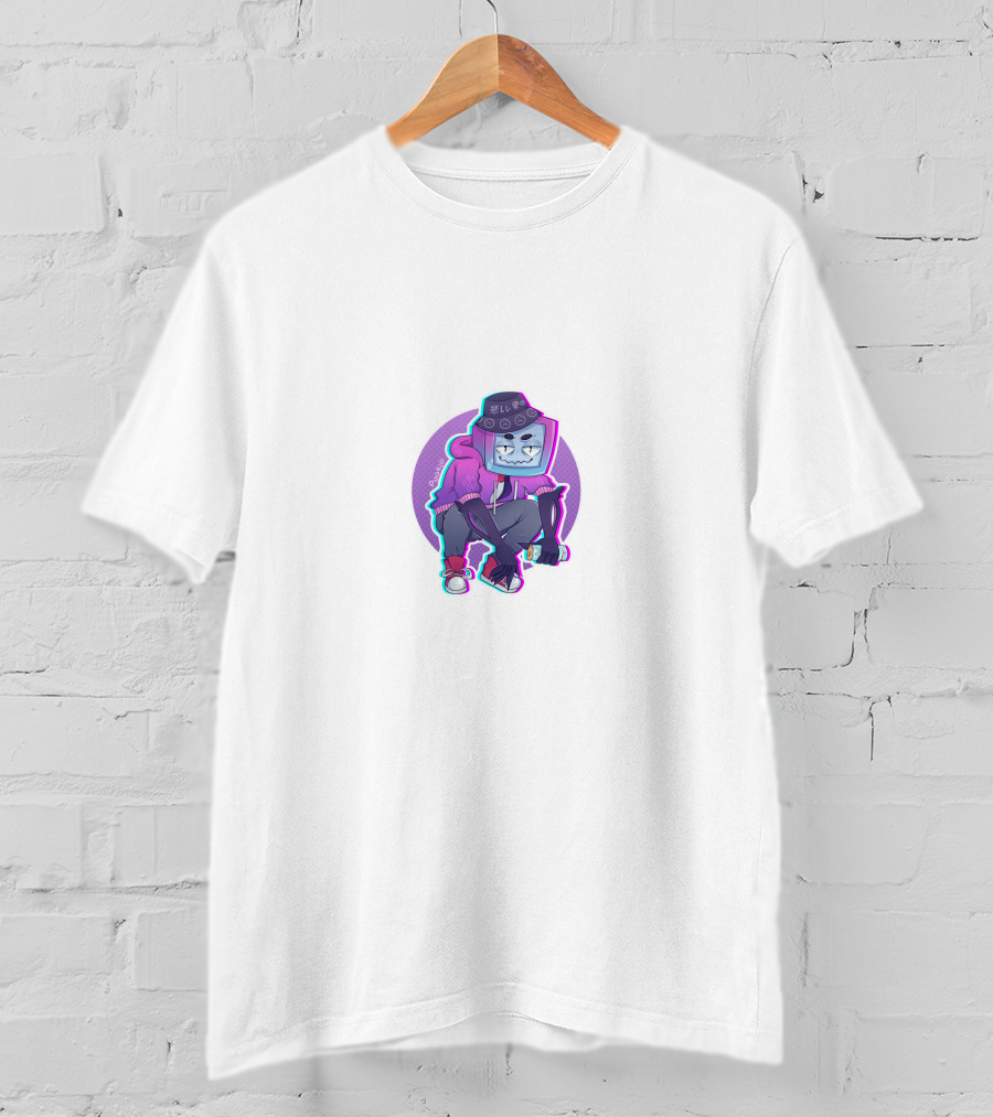 Pyrocynical TV Head Character With Purple Neon Aesthetic And Sneakers T-Shirt