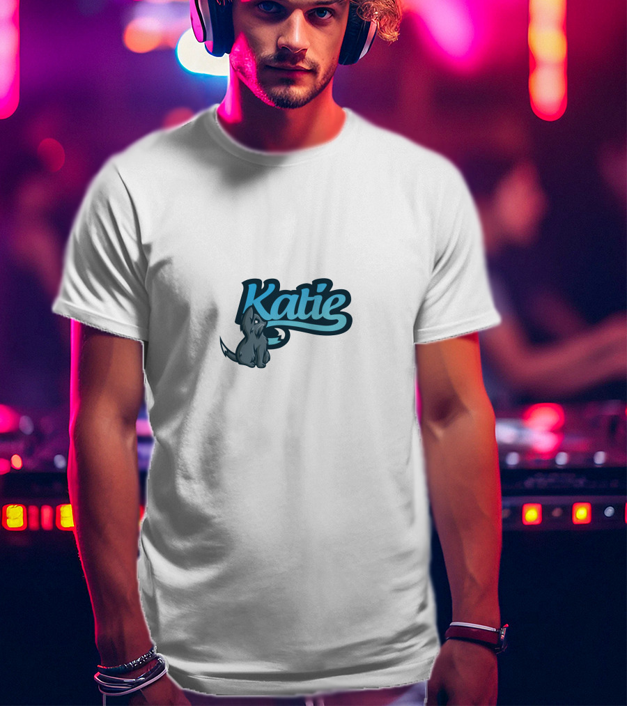 Katie Pup Blue Script T-Shirt