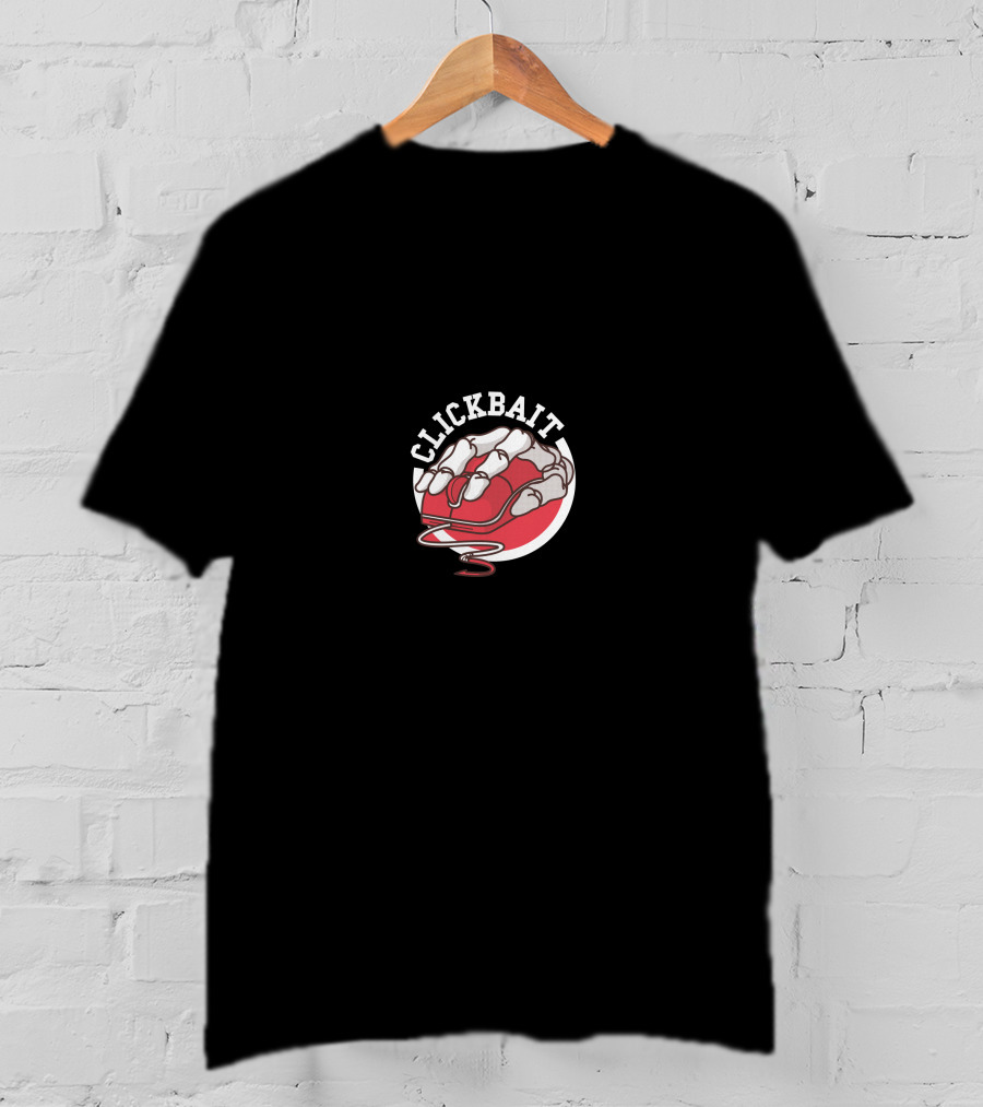 CLICKBAIT Skeleton Hand Gripping Red Computer Mouse T-Shirt