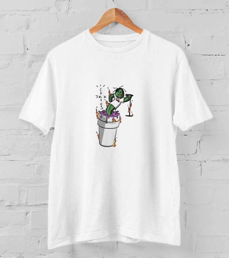 Cactus Jack Skiing Cactus On Fire Cup Cartoon T-Shirt