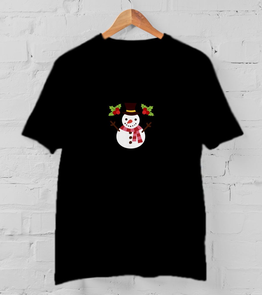 Nikita Dragun Snowman Christmas Holiday Scarf Top Hat Holly Berries T-Shirt