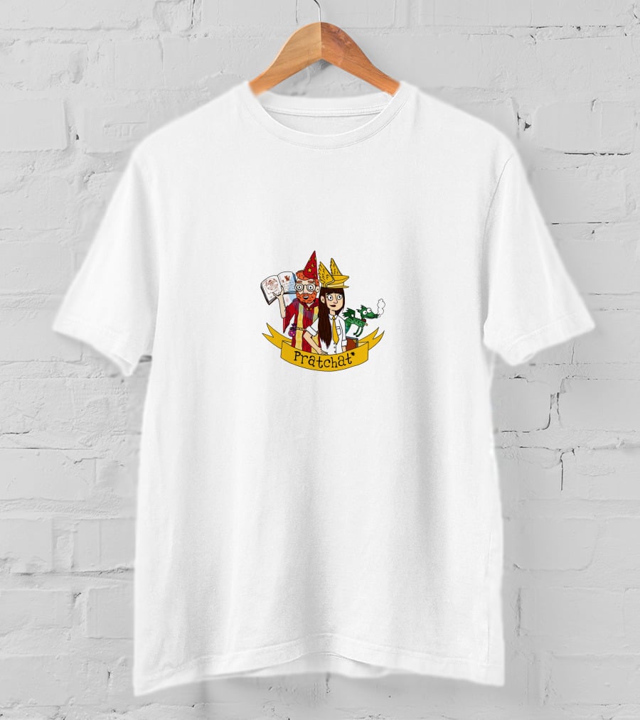 Pratchat Cartoon Wizards Holding Book Green Dragon T-Shirt