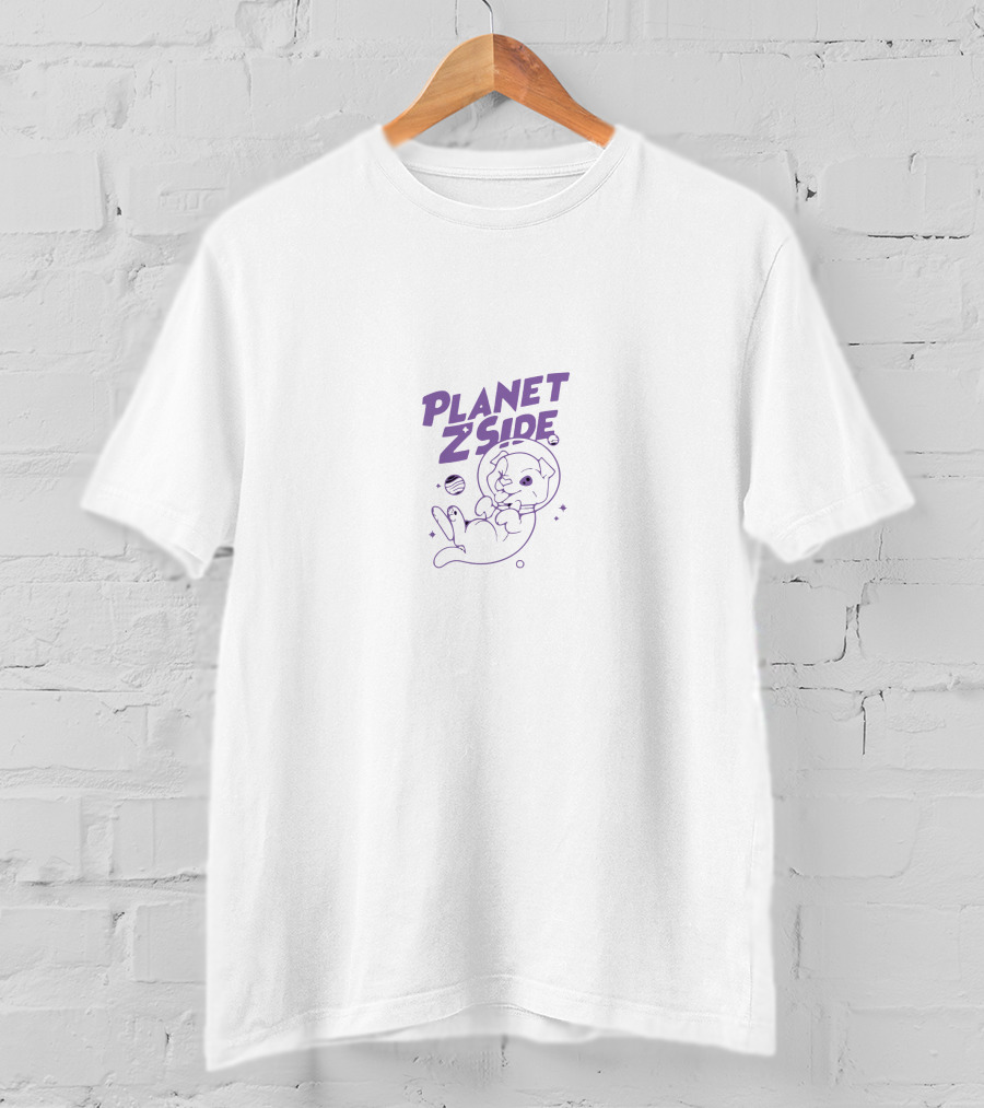 Planet Z Side Purple Astronaut Cat T-Shirt