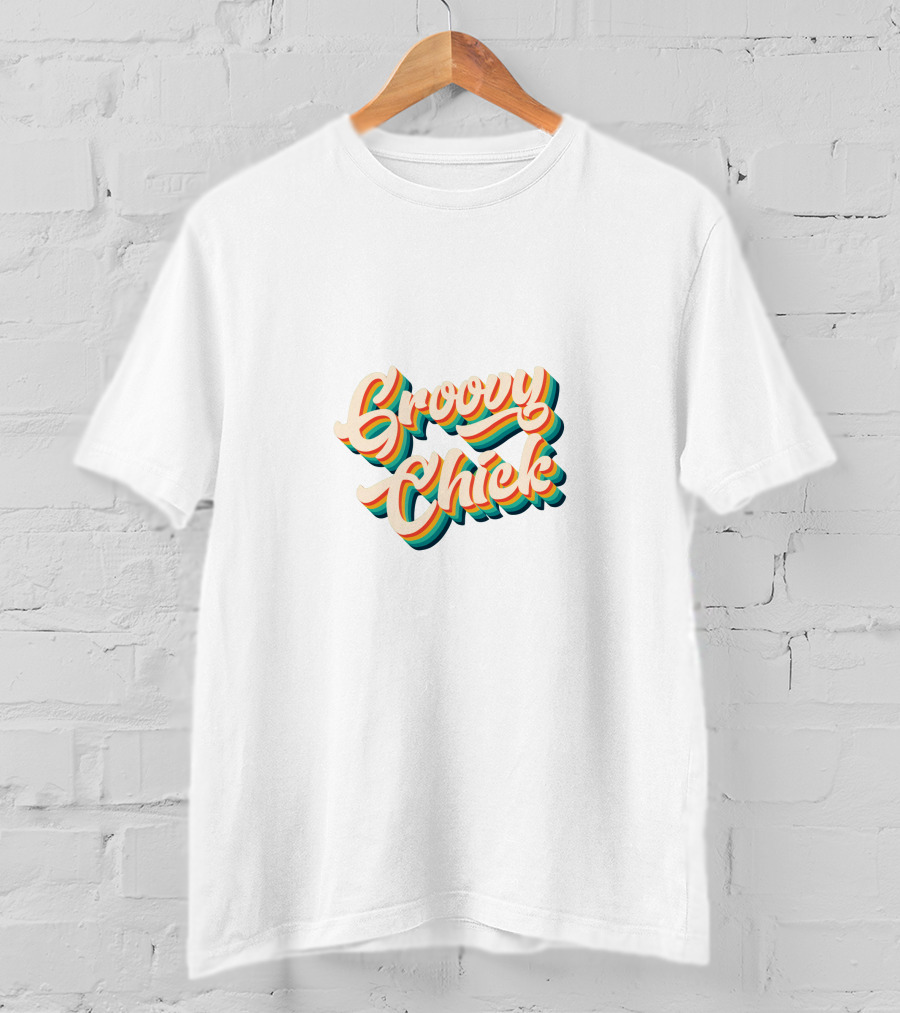 Groovy Chick Retro Multi-Color 3D Text T-Shirt