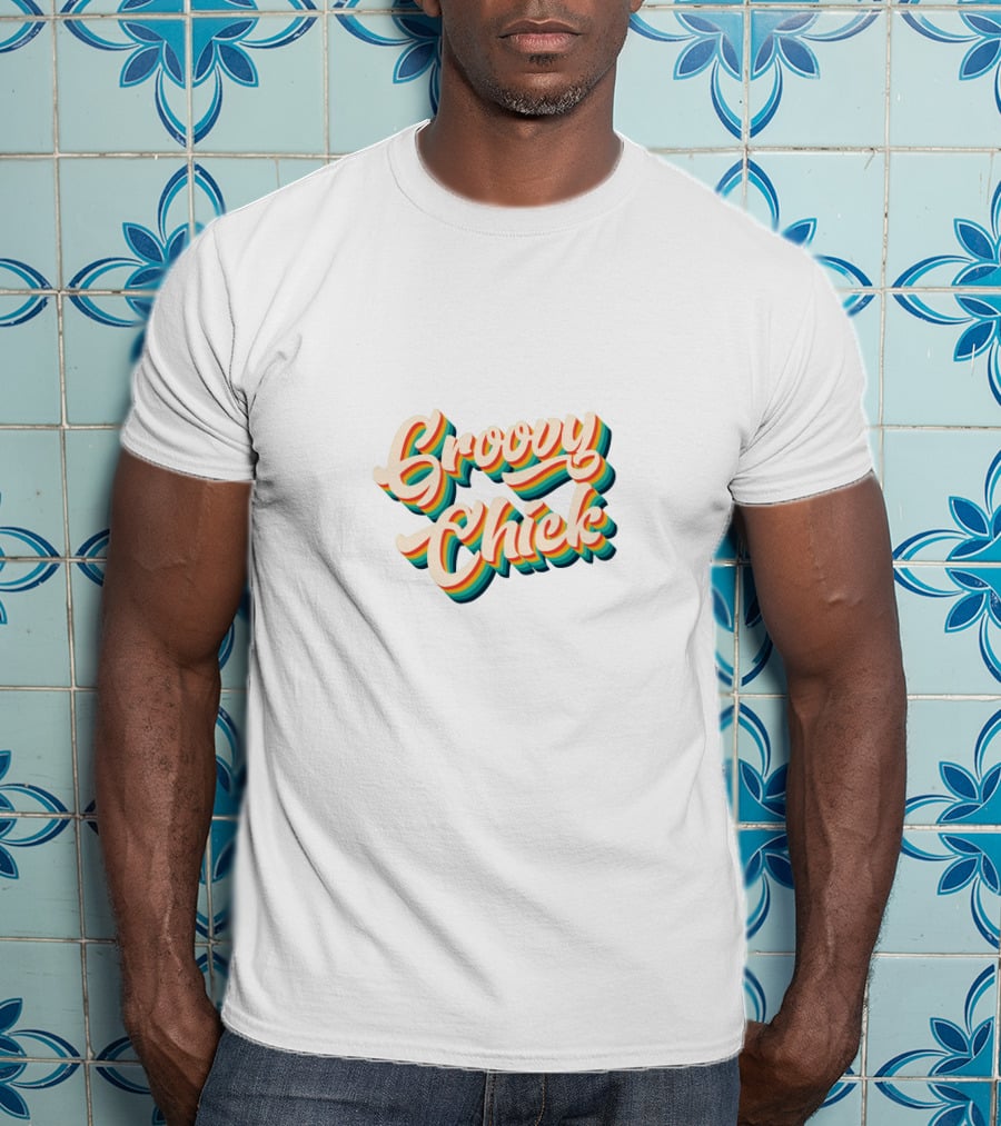 Groovy Chick Retro Multi-Color 3D Text T-Shirt