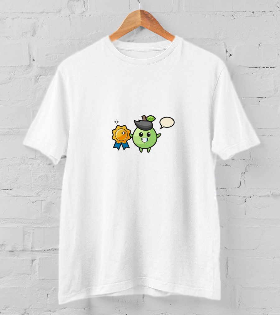 Guava Juice Champion Badge Waving Cartoon Character T-Shirt