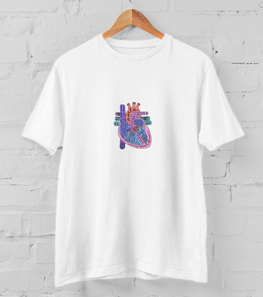 Annotated Human Heart Diagram With Aorta Artery Left Ventricle Right Atrium T-Shirt