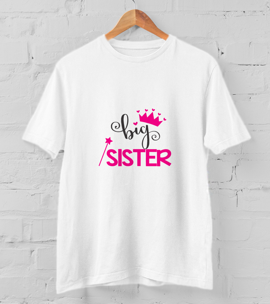 Big Sister Princess Crown Wand Hearts T-Shirt