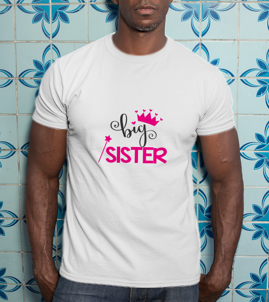 Big Sister Princess Crown Wand Hearts T-Shirt