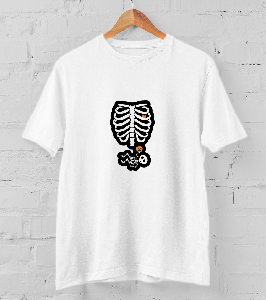 Halloween Maternity Skeleton Baby Pumpkin Ribcage T-Shirt