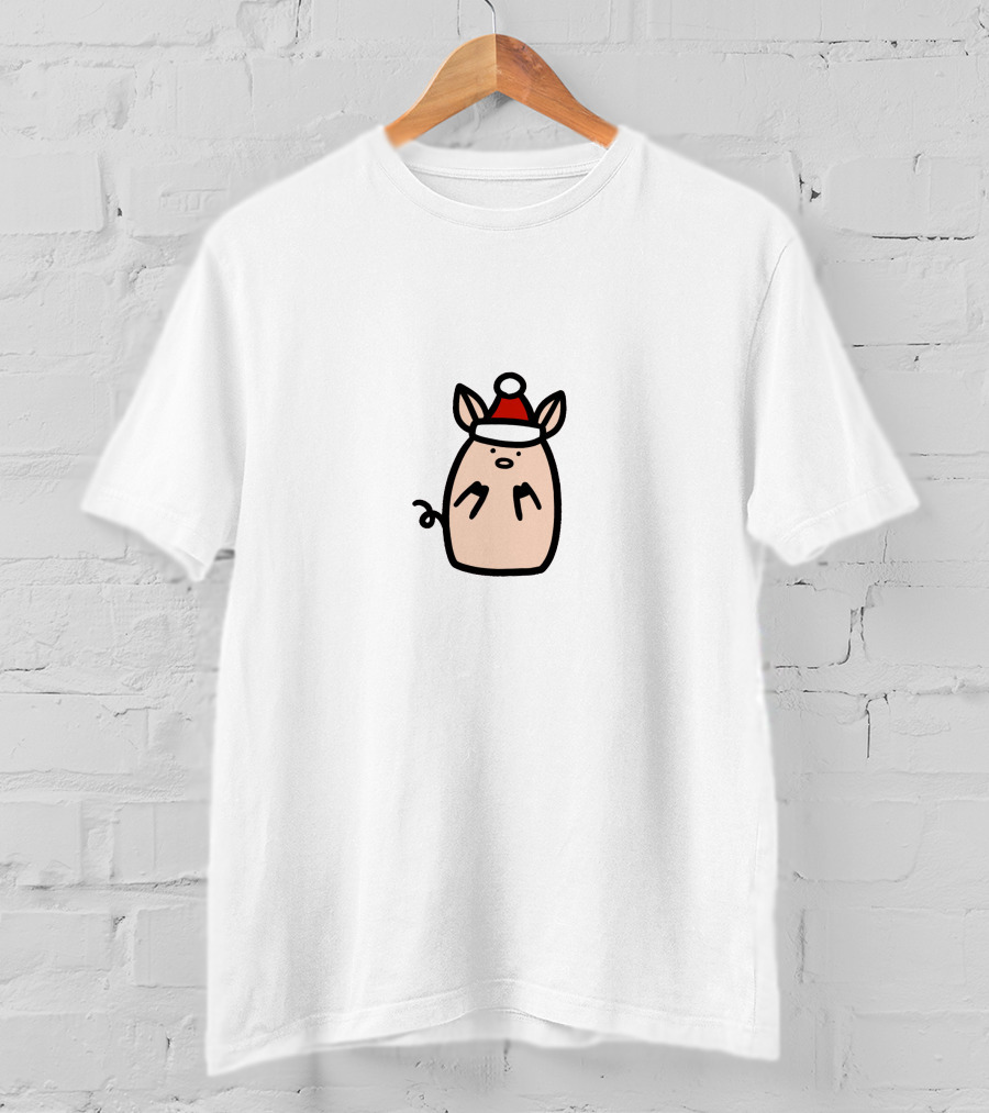 Piggy Santa Hat Christmas T-Shirt