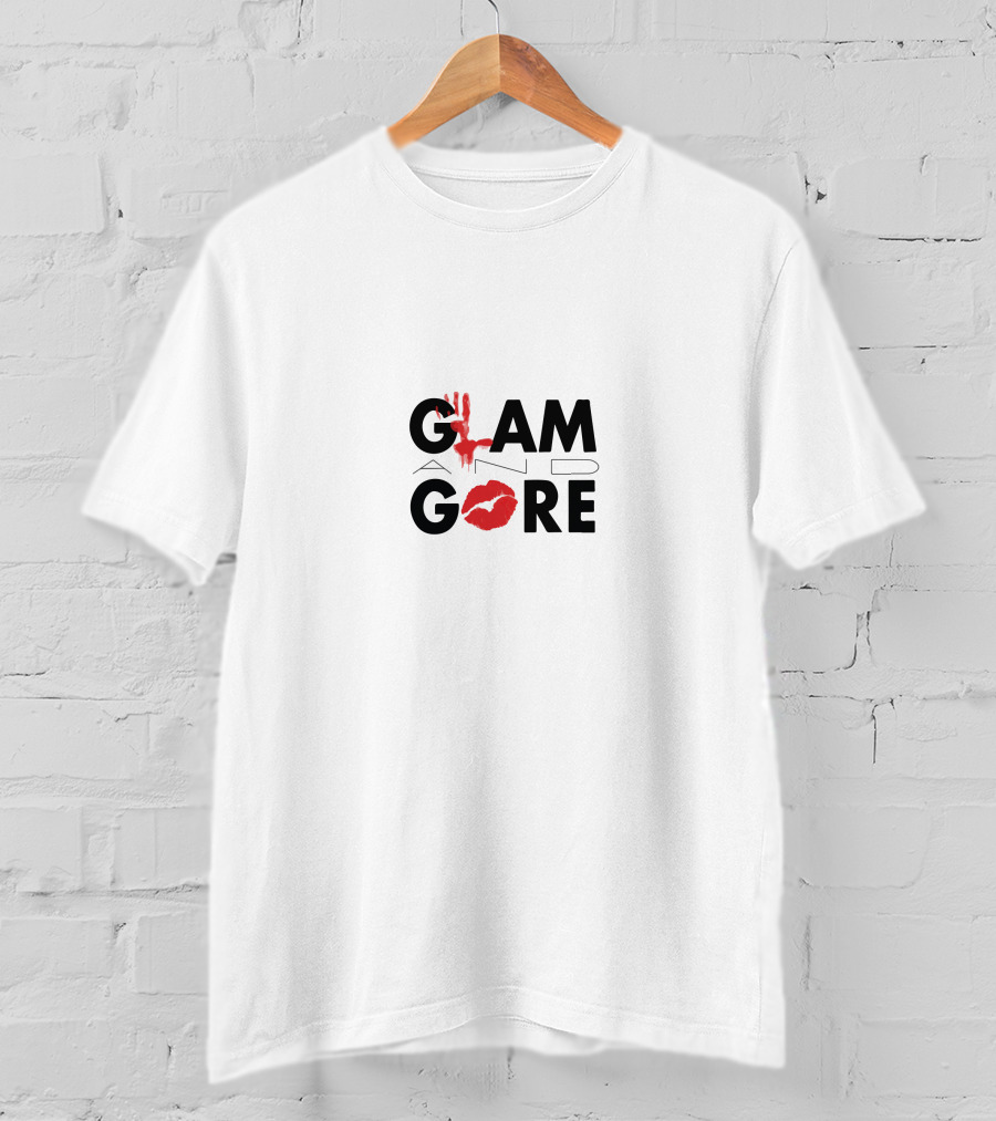 GLAM AND GORE Red Lip Print And Bloody Handprint T-Shirt