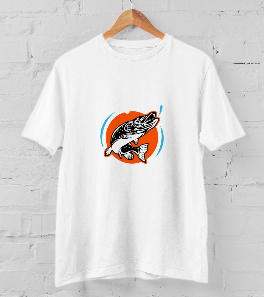 Amoskeag Lake Fish Graphic With Orange And Blue Accents T-Shirt