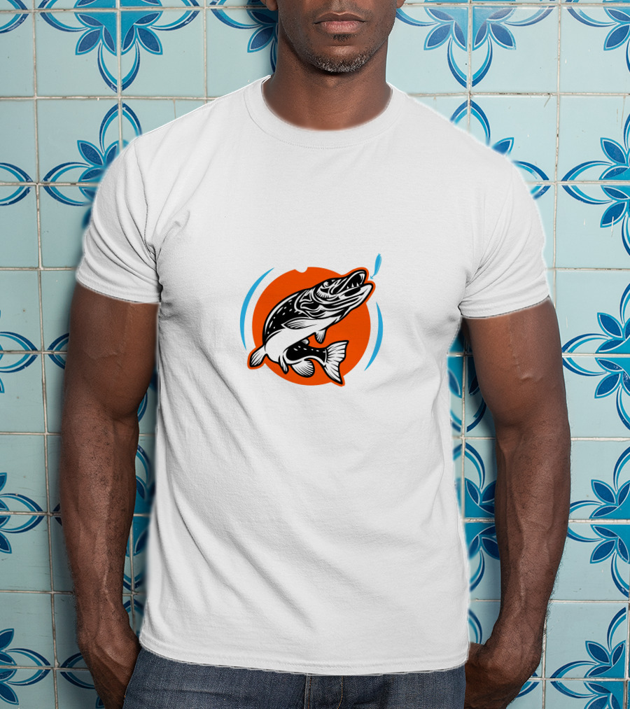 Amoskeag Lake Fish Graphic With Orange And Blue Accents T-Shirt