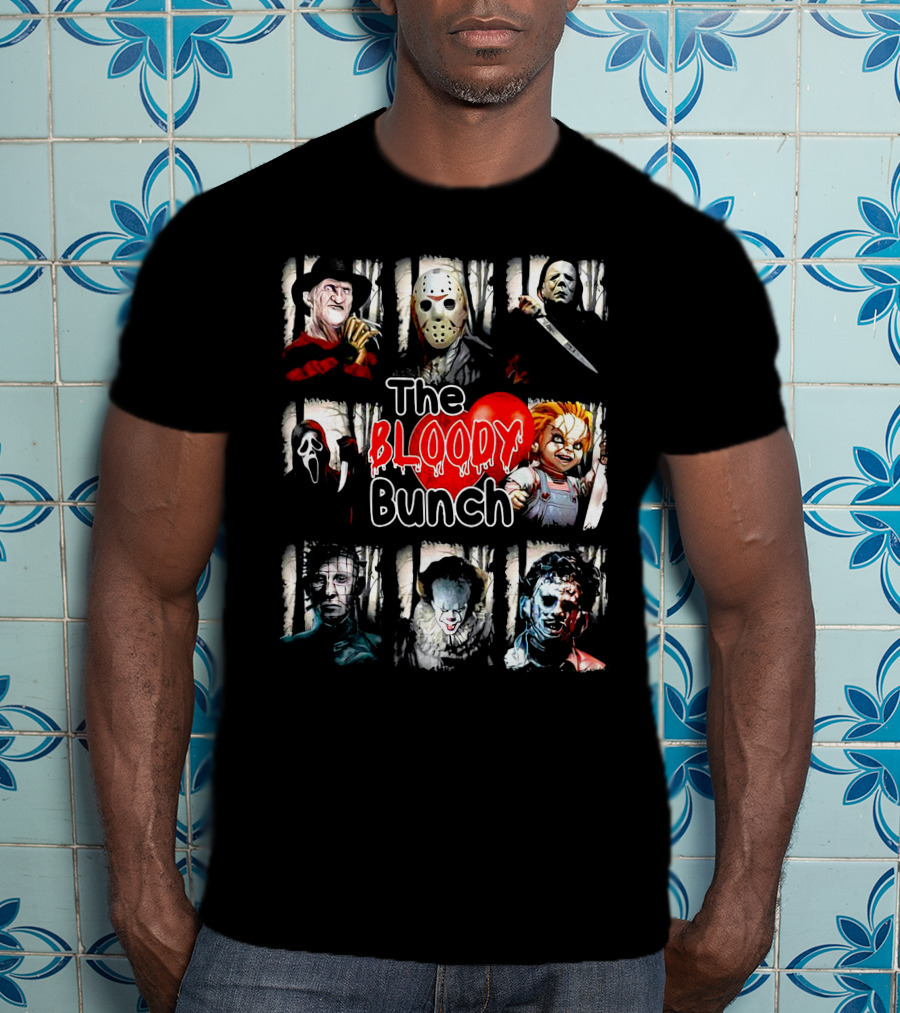 The Bloody Bunch Freddy Jason Michael Ghostface Chucky Pinhead Pennywise Leatherface T-Shirt