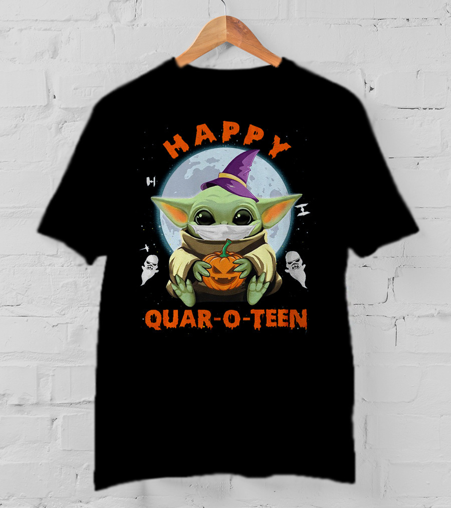 Happy Quar-O-Teen Baby Yoda With Pumpkin And Ghosts T-Shirt