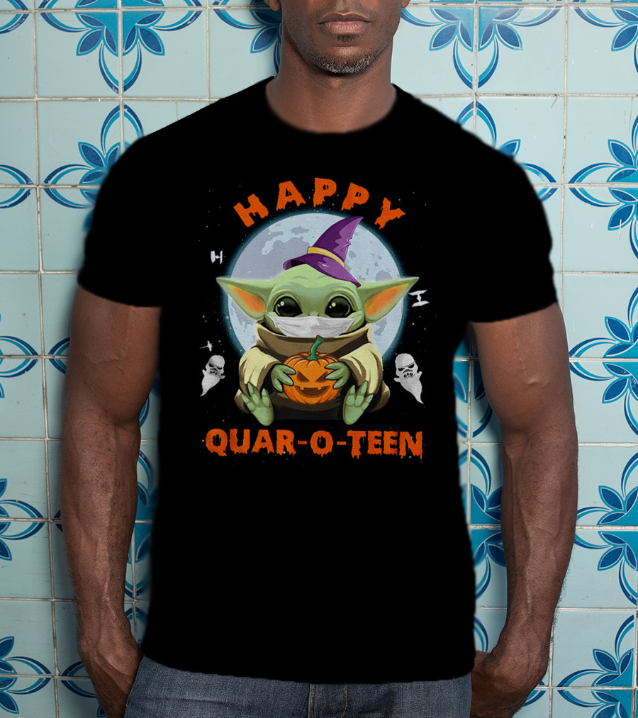 Happy Quar-O-Teen Baby Yoda With Pumpkin And Ghosts T-Shirt