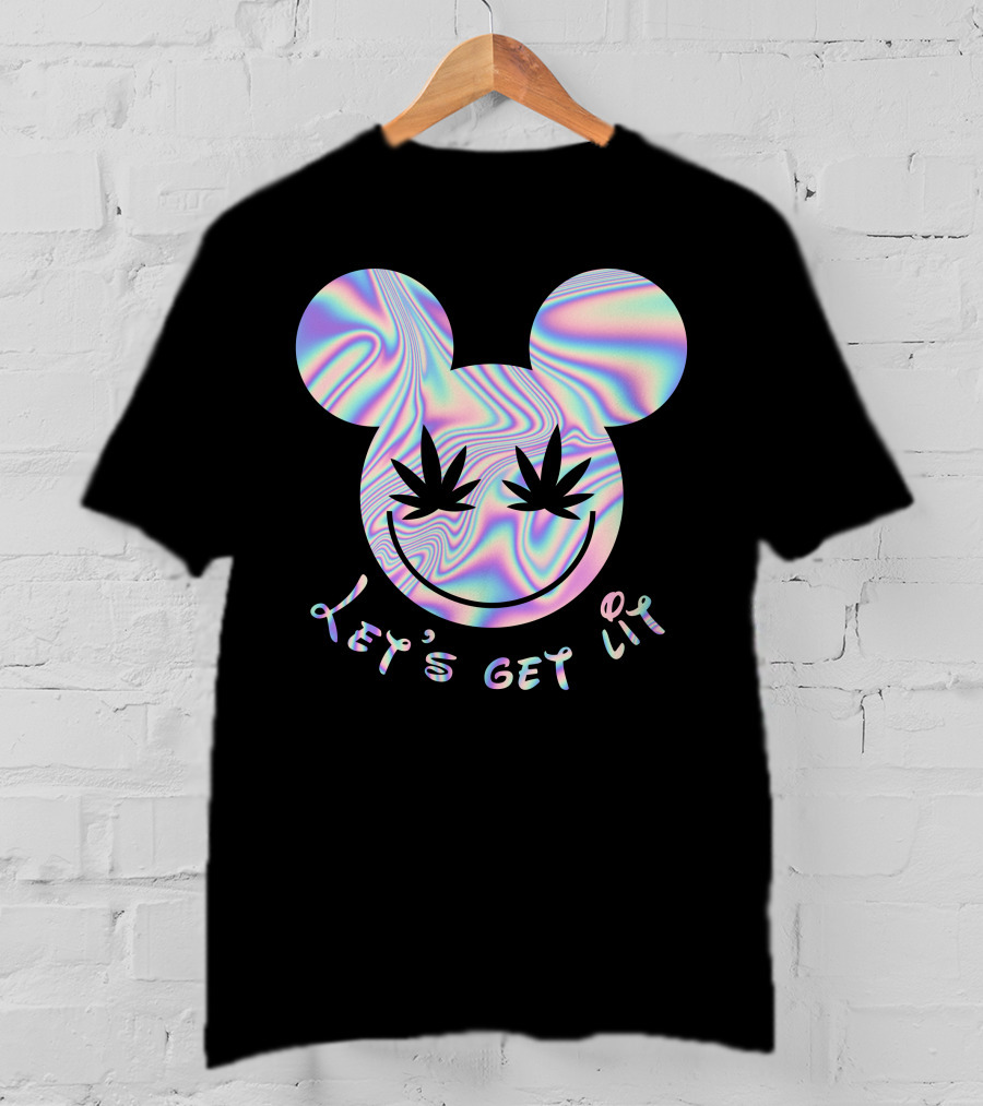 Let's Get Lit Psychedelic Mouse Face With Cannabis Eyes T-Shirt