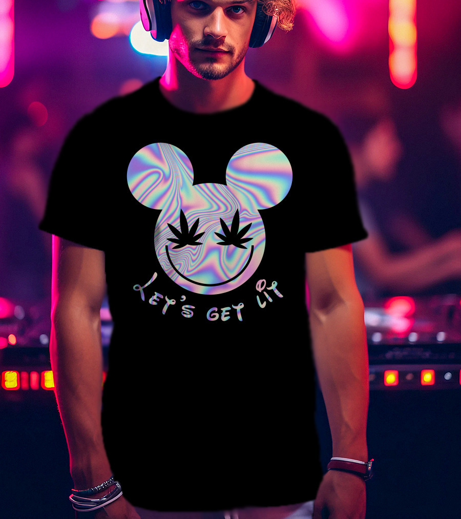 Let's Get Lit Psychedelic Mouse Face With Cannabis Eyes T-Shirt