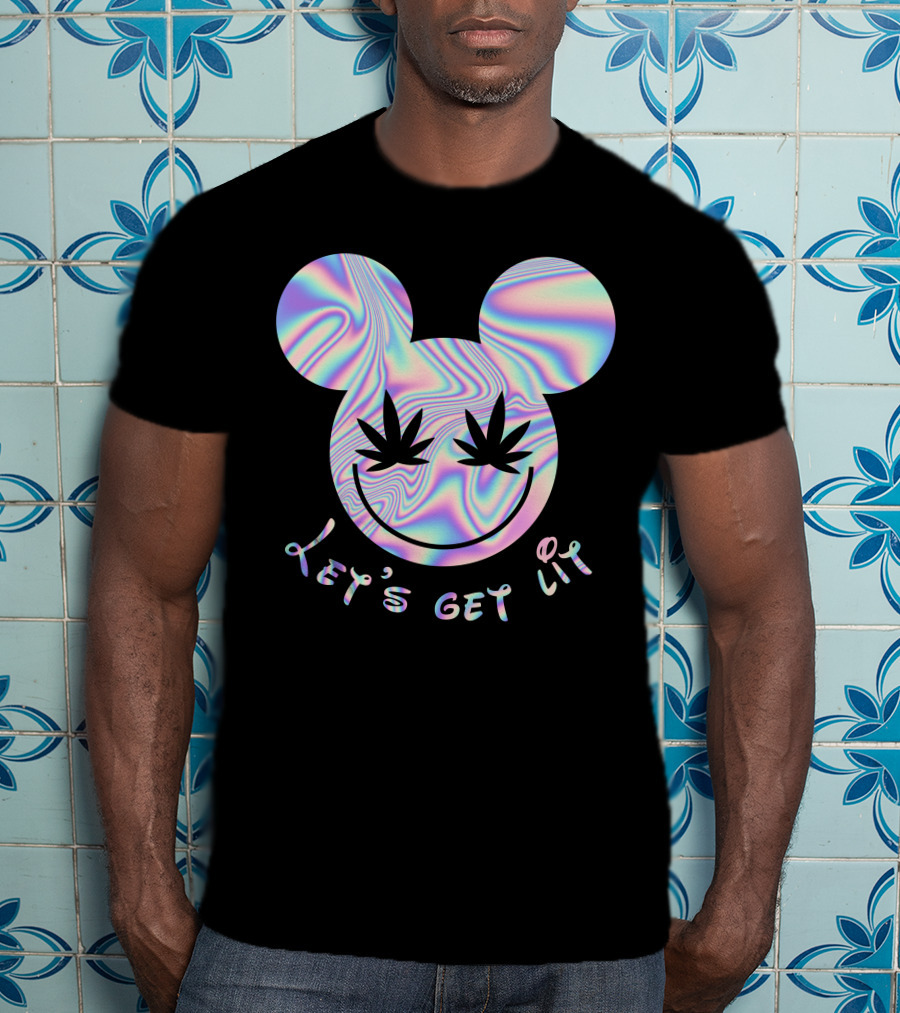 Let's Get Lit Psychedelic Mouse Face With Cannabis Eyes T-Shirt