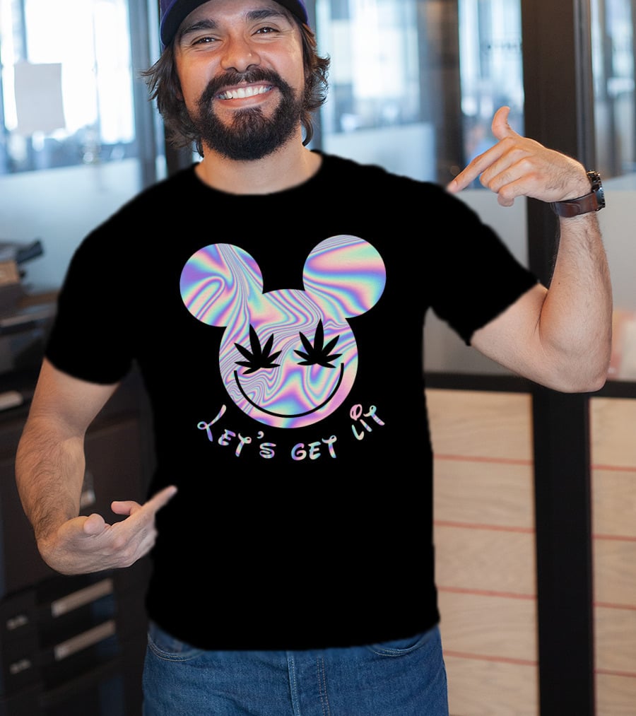Let's Get Lit Psychedelic Mouse Face With Cannabis Eyes T-Shirt