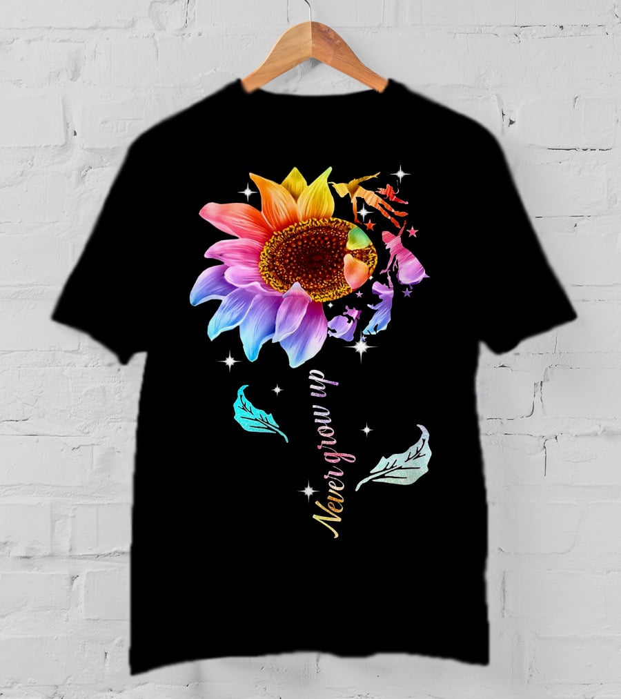 Never Grow Up Peter Pan Rainbow Flower Fantasy T-Shirt