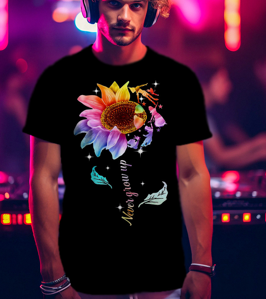 Never Grow Up Peter Pan Rainbow Flower Fantasy T-Shirt