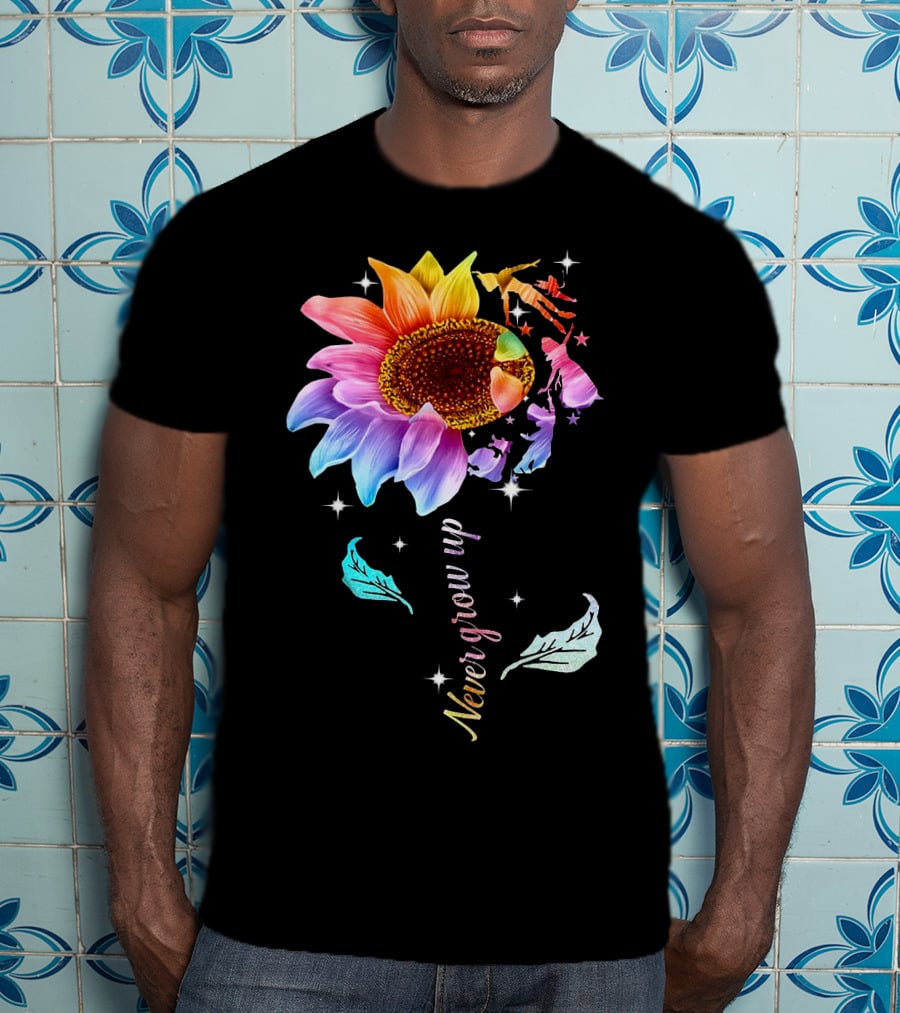 Never Grow Up Peter Pan Rainbow Flower Fantasy T-Shirt
