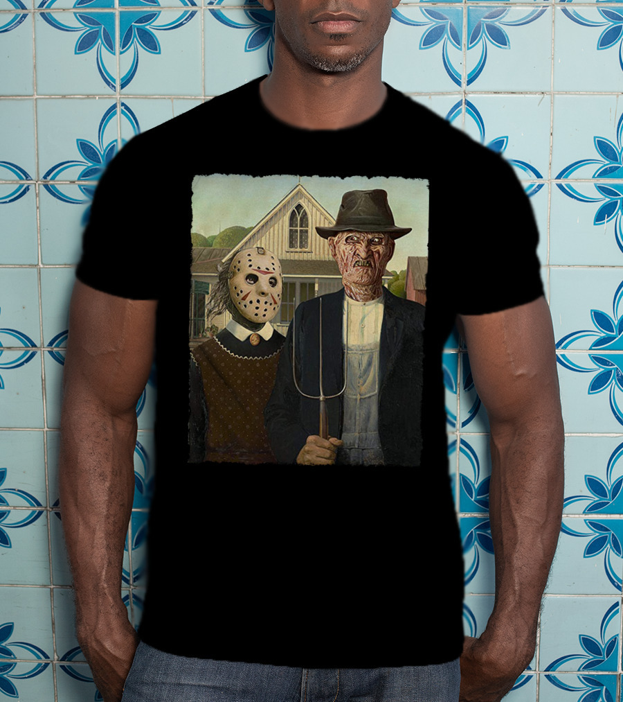 American Gothic Jason Freddy Horror Mashup T-Shirt