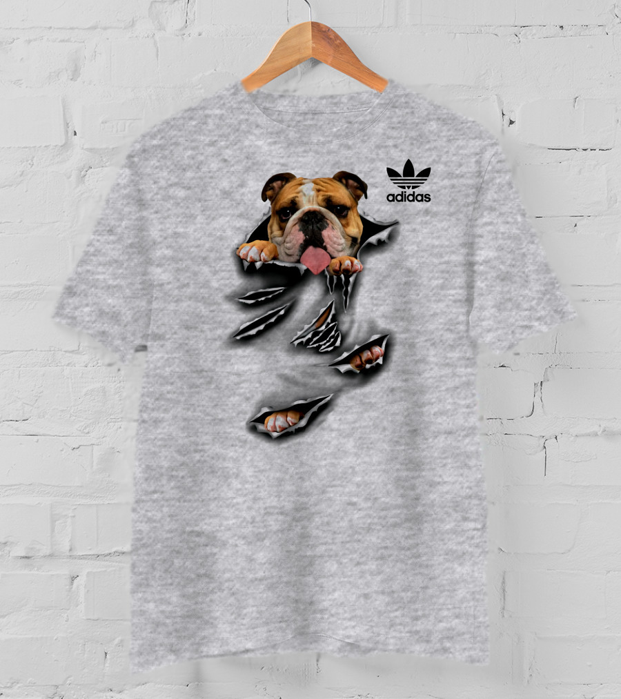Cool Funny English Bulldog Ripping Through Pocket T-Shirt