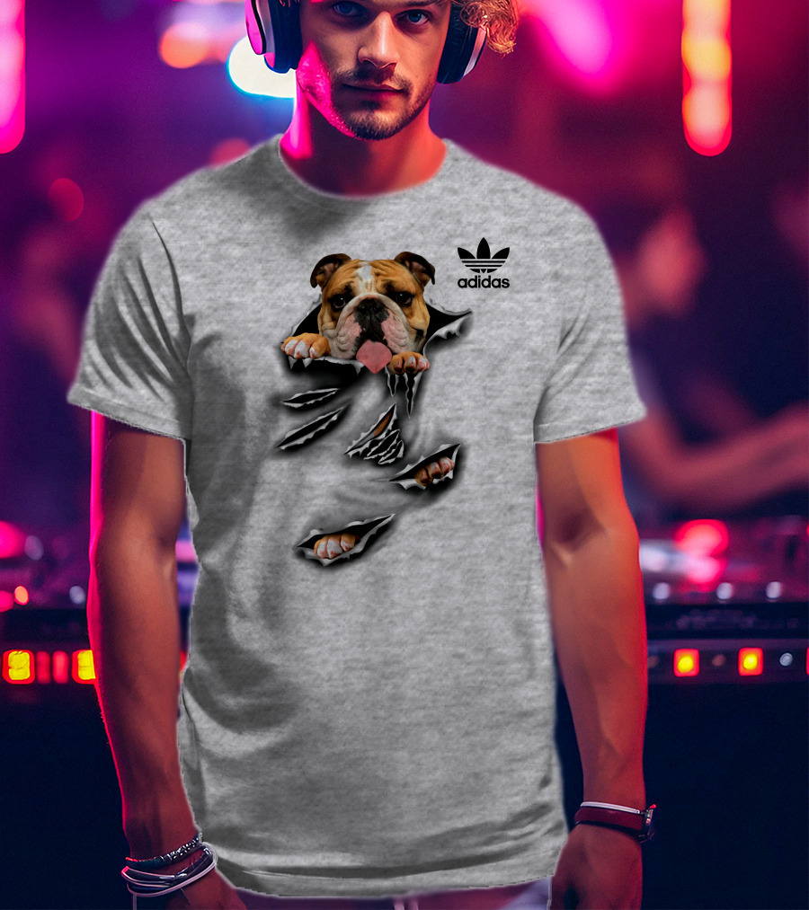 Cool Funny English Bulldog Ripping Through Pocket T-Shirt