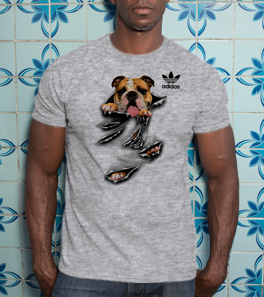 Cool Funny English Bulldog Ripping Through Pocket T-Shirt
