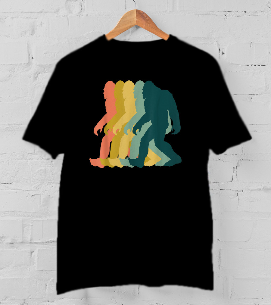 Vintage Retro Rainbow Walking Bigfoot Silhouette 1970s T-Shirt