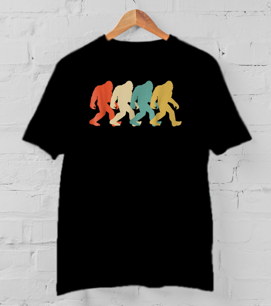 Bigfoot Sasquatch Silhouette Retro Pop Art Multicolor T-Shirt