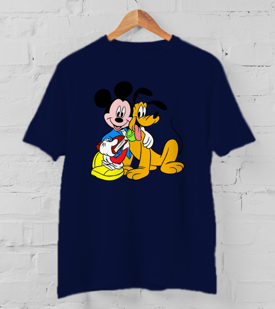 Mickey And Friends Mickey And Pluto Hugging Classic Cartoon T-Shirt