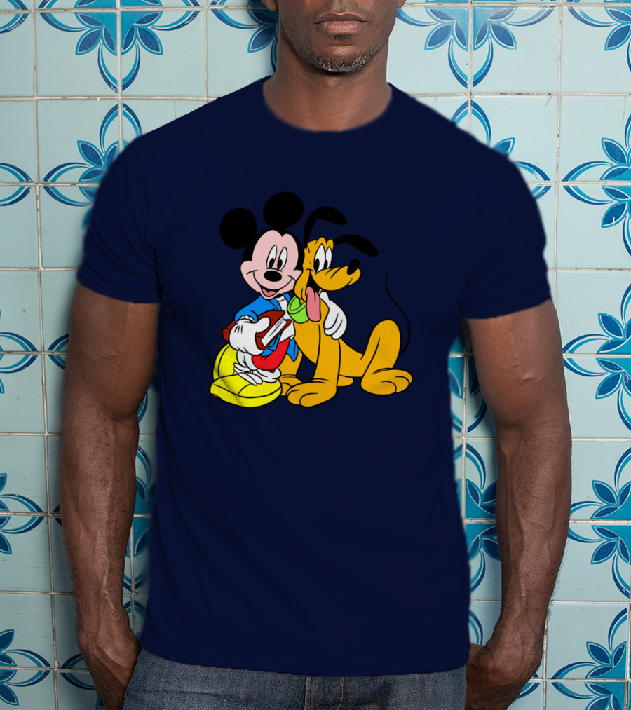 Mickey And Friends Mickey And Pluto Hugging Classic Cartoon T-Shirt