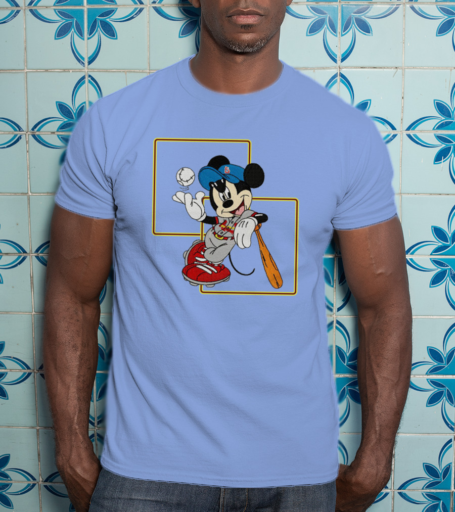 Mickey Mouse Baseball Player Blue Cap Bat And Ball Disney Classic T-Shirt