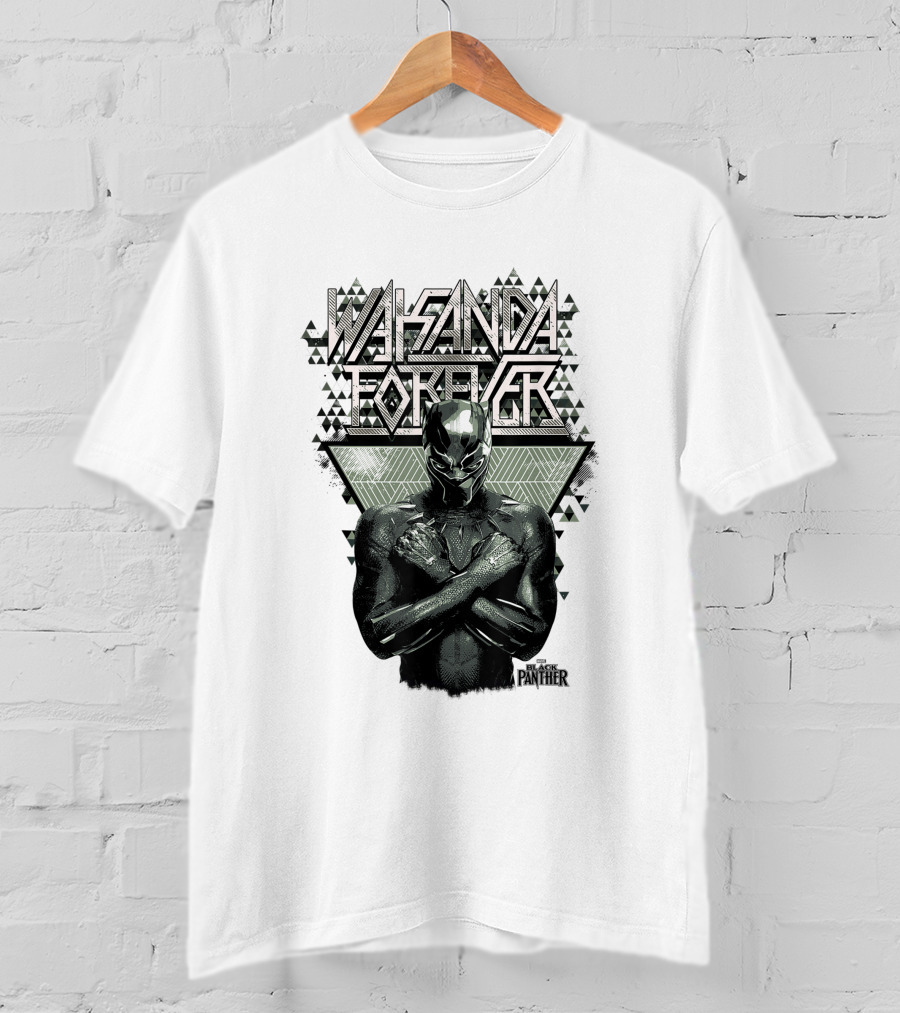 Wakanda Forever Black Panther Marvel Prism Patterned T-Shirt