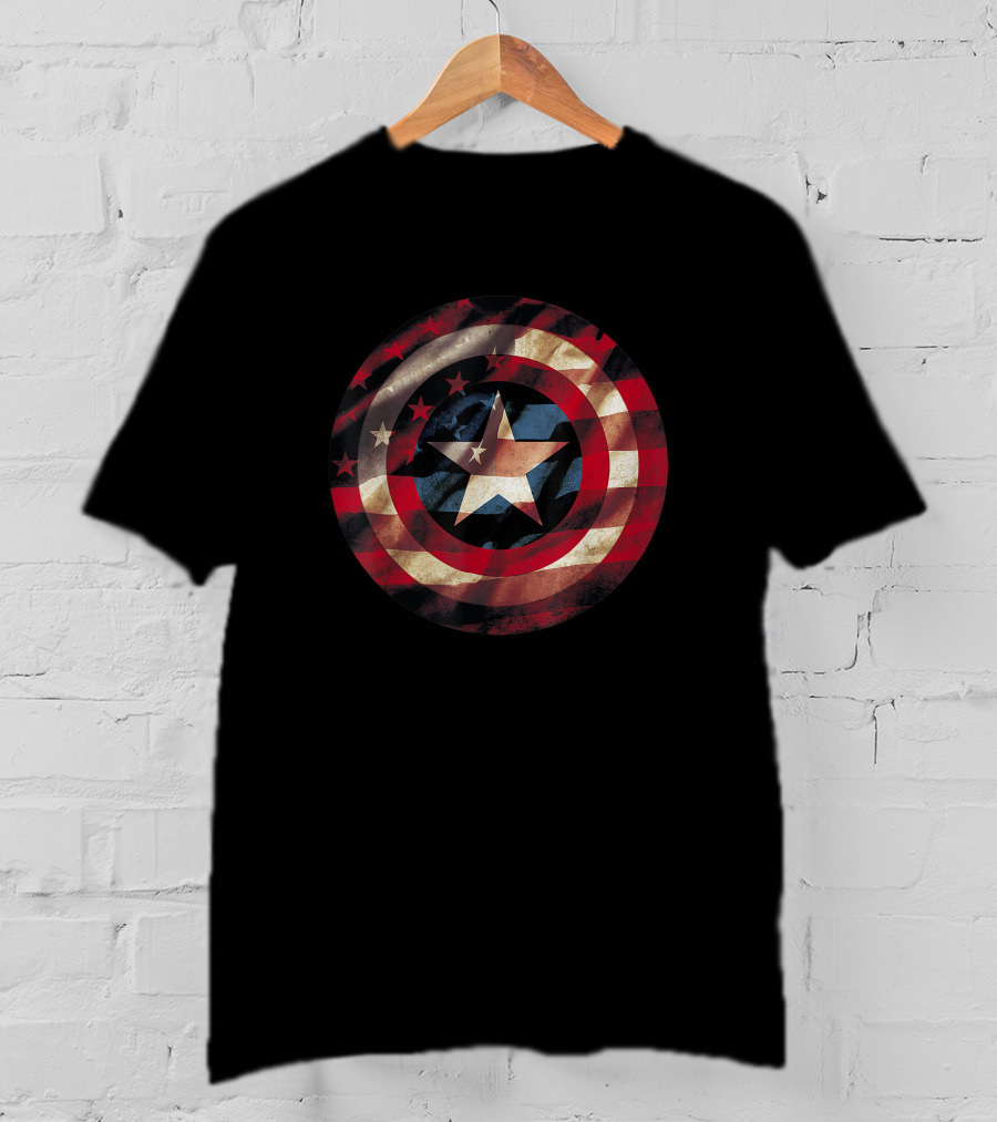 Marvel Captain America Avengers Shield Flag Star Stripes T-Shirt