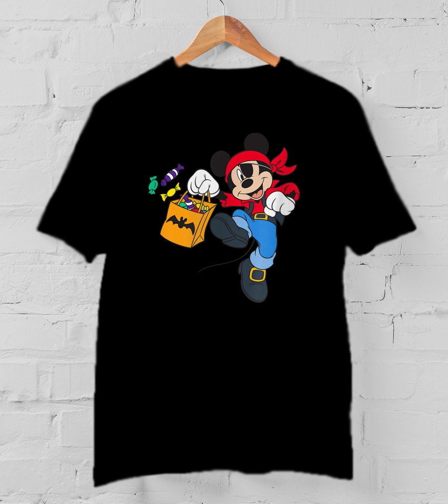 Disney Halloween Mickey Mouse Pirate Trick Or Treating Candy Bag T-Shirt