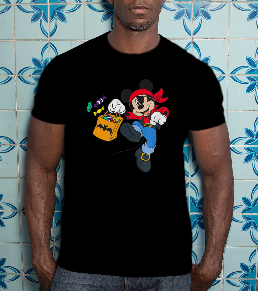 Disney Halloween Mickey Mouse Pirate Trick Or Treating Candy Bag T-Shirt