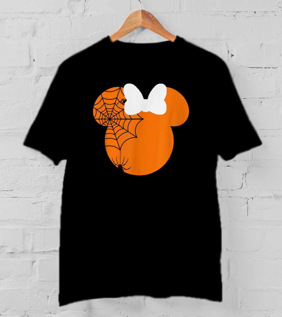 Cute Mouse Halloween Pumpkin With Bow And Spider Web T-Shirt