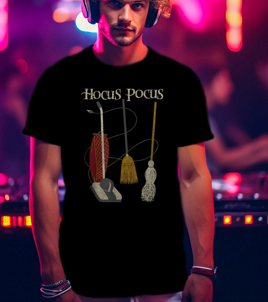 Hocus Pocus Witch Rides Vacuum Broom Mop T-Shirt