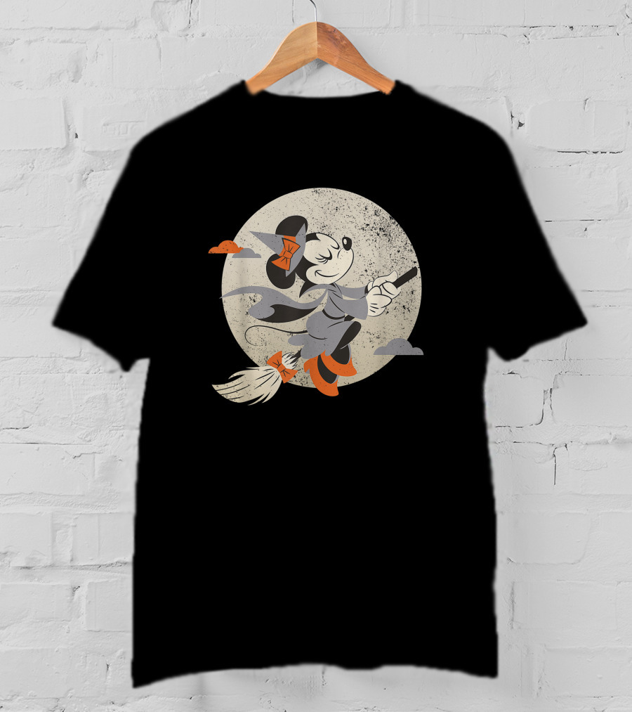 Disney Minnie Mouse Witch On Broomstick Full Moon Halloween T-Shirt