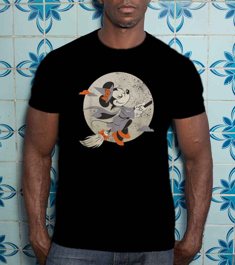 Disney Minnie Mouse Witch On Broomstick Full Moon Halloween T-Shirt