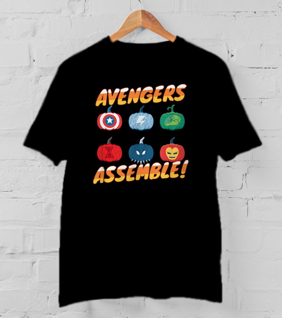 Avengers Assemble Halloween Pumpkin Heroes Icons T-Shirt